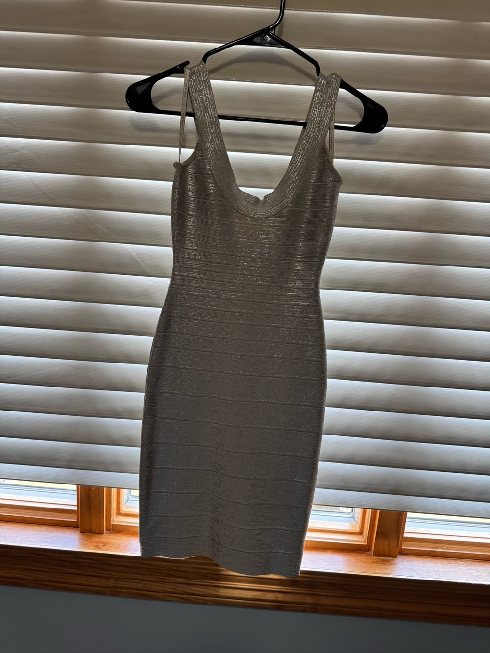 Herve Leger Silver Metallic Scoop Neck Bandage Mini Dress